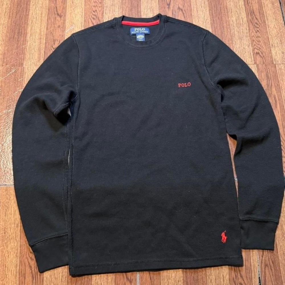 Polo Ralph Lauren Black Thermal Waffle Sleeve Shirt Small